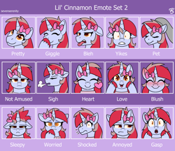 Size: 4286x3708 | Tagged: safe, artist:sevenserenity, imported from derpibooru, oc, oc only, oc:lil' cinnamon, pony, bow, emotes, floppy ears, frown, hair bow, scared, smiling, solo, tired, unamused
