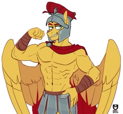 Size: 851x789 | Tagged: safe, artist:redxbacon, imported from derpibooru, flash magnus, anthro, pegasus, abs, cape, clothes, male, muscles, muscular male, simple background, solo, uniform, white background