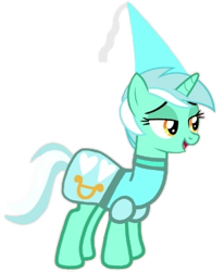 Size: 365x442 | Tagged: safe, artist:darlycatmake, imported from derpibooru, lyra heartstrings, pony, unicorn, alternate versions at source, amused, clothes, cute, dress, dressup, happy, hat, hennin, lidded eyes, looking at someone, looking at something, lyra is amused, lyrabetes, open mouth, princess, princess lyra heartstrings, simple background, solo, transparent background