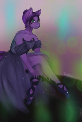 Size: 2539x3756 | Tagged: safe, artist:undomielf, imported from derpibooru, oc, oc only, oc:garnet winters, anthro, anthro oc, clothes, dress, hair bun, shoes, solo