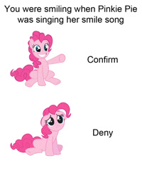 Size: 800x1000 | Tagged: safe, imported from derpibooru, pinkie pie, earth pony, pony, female, frown, happy, puppy dog eyes, sad, simple background, smile song, smiling, solo, white background