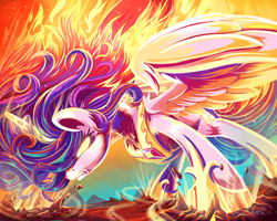 Size: 4500x3600 | Tagged: safe, artist:jadedjynx, imported from derpibooru, princess celestia, alicorn, pony, angry, badass, color porn, eyestrain warning, fanfic art, female, fire, frown, furious, glowing, glowing eyes, gritted teeth, high res, jewelry, magic, mare, regalia, solo, spread wings, teeth, wings