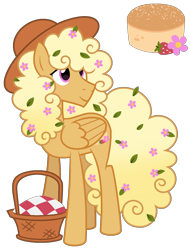 Size: 1195x1575 | Tagged: safe, artist:pegasski, artist:strawberry-spritz, imported from derpibooru, oc, oc only, pegasus, pony, base used, basket, flower, hat, male, offspring, parent:cheese sandwich, parent:fluttershy, parents:fluttersandwich, simple background, solo, stallion, transparent background