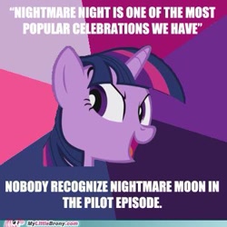 Size: 405x405 | Tagged: safe, imported from derpibooru, twilight sparkle, pony, unicorn, friendship is magic, luna eclipsed, artifact, caption, female, image macro, impact font, implied nightmare moon, meme, my little brony, needs more jpeg, nightmare night, quality, text, unicorn twilight, watermark