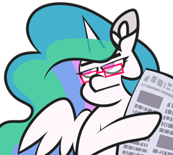 Size: 5000x4464 | Tagged: safe, artist:threetwotwo32232, imported from derpibooru, princess celestia, alicorn, pony, absurd resolution, celestia is not amused, eyebrows, eyebrows visible through hair, female, frown, glasses, implied facehoof, implied facepalm, mare, meme, newspaper, parody, partially open wings, ponified meme, reaction image, simple background, solo, tommy lee jones, transparent background, unamused, wings