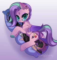 Size: 3000x3150 | Tagged: safe, artist:monstrum, imported from derpibooru, oc, pony, big eyes, body pillow, butt, clothes, cute, cute pony, glasses, hug, panties, pillow, pillow hug, plot, purple, underwear, wings