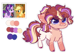 Size: 2394x1722 | Tagged: safe, artist:moccabliss, imported from derpibooru, applejack, starlight glimmer, oc, pony, unicorn, female, filly, foal, magical lesbian spawn, offspring, parent:applejack, parent:starlight glimmer, parents:glimmerjack, simple background, transparent background