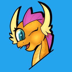 Size: 5000x5000 | Tagged: safe, artist:shooting star, imported from derpibooru, smolder, dragon, dragoness, female, horns, looking at you, one eye closed, scales, shooting star, wink, winking at you