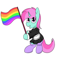 Size: 2000x1800 | Tagged: safe, artist:amateur-draw, imported from derpibooru, oc, oc only, oc:belle boue, pony, unicorn, clothes, crossdressing, dress, lgbt, maid, male, pride flag, pride month, proud, simple background, solo, stallion, white background