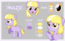 Size: 3144x2000 | Tagged: safe, artist:kego, imported from derpibooru, oc, oc only, oc:maze, earth pony, pony, blushing, commission, female, filly, foal, happy, looking at you, reference sheet, simple background, yellow mane