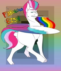 Size: 2380x2788 | Tagged: safe, artist:inisealga, imported from derpibooru, zipp storm, pegasus, pony, abstract background, butt, colored wings, commission, female, folded wings, g5, gay pride flag, mare, multicolored hair, multicolored mane, multicolored tail, multicolored wings, plot, pride, pride flag, tail, wings, ych result, your character here