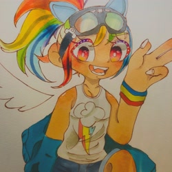 Size: 2048x2048 | Tagged: safe, artist:h2o_omz, artist:jellyfish_k_r_g, imported from derpibooru, rainbow dash, human, clothes, female, goggles, humanized, mare, solo