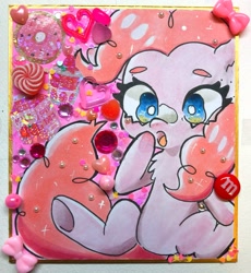 Size: 2777x3024 | Tagged: safe, artist:h2o_omz, artist:jellyfish_k_r_g, imported from derpibooru, pinkie pie, earth pony, pony, candy, female, food, heart, mare, solo, traditional art