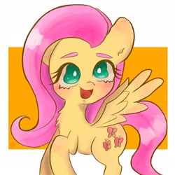 Size: 3024x3024 | Tagged: safe, artist:h2o_omz, artist:jellyfish_k_r_g, imported from derpibooru, fluttershy, pegasus, pony, female, mare, open mouth, open smile, simple background, smiling, solo, white background, wings