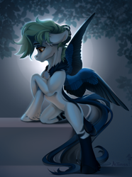 Size: 2813x3788 | Tagged: safe, artist:mithriss, imported from derpibooru, oc, oc only, oc:silvia, pegasus, pony, chest fluff, female, hairstyle, hooves, solo, spread wings, wings