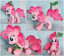 Size: 1364x1201 | Tagged: safe, artist:buttercupbabyppg, imported from derpibooru, gummy, pinkie pie, alligator, earth pony, pony, beanie (plushie), female, irl, lying down, male, mare, photo, plushie, prone, smiling