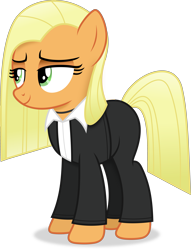 Size: 3197x4188 | Tagged: safe, artist:anime-equestria, imported from derpibooru, applejack, earth pony, pony, alternate hairstyle, clothes, female, jewelry, lidded eyes, mare, necklace, simple background, smiling, solo, suit, transparent background, vector