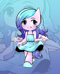 Size: 719x886 | Tagged: safe, artist:tialtri, imported from derpibooru, oc, oc:angela, anthro, pegasus, unguligrade anthro, anthro oc, clothes, curtsey, cute, female, grin, pegasus oc, skirt, smiling, solo, wings, zoom layer