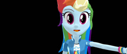 Size: 700x300 | Tagged: safe, artist:mmddashie, imported from derpibooru, rainbow dash, human, equestria girls, 3d, black background, simple background, solo