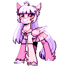 Size: 640x640 | Tagged: safe, artist:hikkage, imported from derpibooru, oc, oc only, oc:ophelia, hippogriff, animated, clothes, cute, fluffy, heart eyes, idle, pink, pixel art, school uniform, simple background, solo, transparent background, wingding eyes