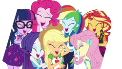 Size: 1920x1080 | Tagged: safe, artist:rarityvrymercollectiveoriginals, edit, edited screencap, imported from derpibooru, screencap, applejack, fluttershy, pinkie pie, rainbow dash, rarity, sci-twi, sunset shimmer, twilight sparkle, human, equestria girls, equestria girls series, rollercoaster of friendship, background removed, geode of empathy, geode of fauna, geode of shielding, geode of sugar bombs, geode of super speed, geode of super strength, geode of telekinesis, humane five, humane seven, humane six, magical geodes, not a vector, rarity peplum dress, simple background, transparent background