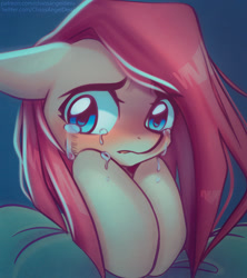 Size: 1052x1183 | Tagged: safe, artist:chaosangeldesu, imported from derpibooru, fluttershy, earth pony, pony, crying, cute, sad, solo