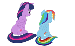 Size: 1280x800 | Tagged: safe, artist:benpictures1, imported from derpibooru, rainbow dash, twilight sparkle, alicorn, pegasus, pony, rainbow roadtrip, cute, dashabetes, duo, duo female, female, inkscape, looking at something, mare, simple background, sitting, transparent background, twiabetes, twilight sparkle (alicorn), vector