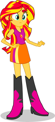 Size: 1393x3118 | Tagged: safe, artist:dustinwatsongkx, imported from derpibooru, sunset shimmer, human, equestria girls, boots, clothes, female, high heel boots, shirt, shoes, simple background, skirt, solo, tanktop, transparent background