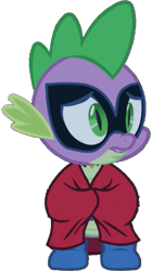 Size: 323x577 | Tagged: safe, artist:pascalmulokozi2, edit, edited screencap, imported from derpibooru, screencap, humdrum, spike, dragon, power ponies (episode), background removed, boots, cape, clothes, male, mask, open mouth, power ponies, scared, shoes, simple background, solo, transparent background