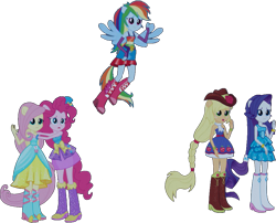 Size: 949x765 | Tagged: safe, artist:pascalmulokozi2, edit, edited screencap, imported from derpibooru, screencap, applejack, fluttershy, pinkie pie, rainbow dash, rarity, human, equestria girls, equestria girls (movie), background removed, bare shoulders, fall formal outfits, humane five, ponied up, simple background, sleeveless, strapless, transparent background