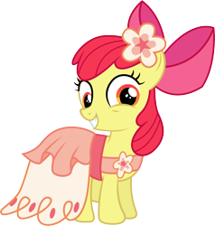 Size: 3559x3738 | Tagged: safe, artist:illumnious, imported from derpibooru, apple bloom, earth pony, pony, clothes, dress, female, filly, foal, gala dress, grin, looking sideways, simple background, smiling, solo, transparent background, vector