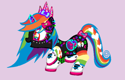 Size: 588x379 | Tagged: safe, artist:nopieforyouok, imported from derpibooru, oc, oc only, oc:princess dj neon flutter starsparkle spectrum dash, alicorn, pony, bow, canon x oc, clothes, crown, female, hair bow, heart, heartbreak, horn, jewelry, joke oc, mare, multicolored hair, parent:princess luna, rainbow hair, raised hoof, regalia, shoes, smiling, wings