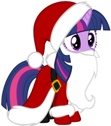 Size: 905x1024 | Tagged: artist needed, safe, imported from derpibooru, twilight sparkle, pony, unicorn, belt, boots, christmas, clothes, costume, fake beard, female, gloves, hat, holiday, horn, mare, santa beard, santa claus, santa costume, santa hat, shoes, show accurate, simple background, solo, transparent background, unicorn twilight, vector