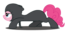 Size: 1944x841 | Tagged: safe, artist:jakeneutron, imported from derpibooru, pinkie pie, earth pony, pony, catsuit, clothes, female, mare, shadow, simple background, smiling, sneaking, transparent background