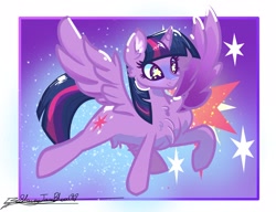 Size: 2833x2171 | Tagged: safe, artist:slightningdash, imported from derpibooru, twilight sparkle, alicorn, pony, chest fluff, ear fluff, happy, shading, smiling, sparkles, spread wings, starry eyes, twilight sparkle (alicorn), wingding eyes, wings