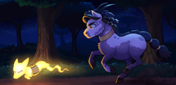 Size: 1225x595 | Tagged: safe, artist:lastnight-light, imported from derpibooru, oc, oc:javelin, earth pony, pony, female, mare, night, running, solo, tree