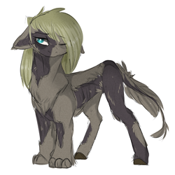 Size: 3000x3000 | Tagged: safe, artist:highrolleryt, imported from derpibooru, oc, oc only, cat, cat pony, original species, pony, ear fluff, floppy ears, one eye closed, simple background, solo, white background, wink