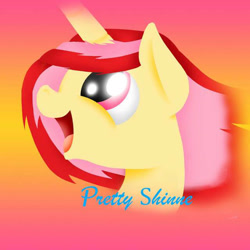 Size: 640x640 | Tagged: safe, artist:prettyshinegp, imported from derpibooru, oc, oc only, pony, unicorn, abstract background, bust, horn, smiling, solo, unicorn oc