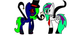 Size: 1348x668 | Tagged: safe, artist:gothalite, imported from derpibooru, oc, oc only, earth pony, pony, coat markings, duo, earth pony oc, hat, necktie, simple background, smiling, socks (coat markings), tentacles, top hat, white background