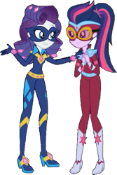 Size: 393x589 | Tagged: safe, artist:pascalmulokozi2, edit, edited screencap, imported from derpibooru, screencap, masked matter-horn, radiance, rarity, sci-twi, twilight sparkle, human, equestria girls, movie magic, spoiler:eqg specials, background removed, duo, duo female, female, power ponies, simple background, transparent background