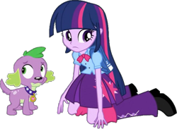 Size: 633x464 | Tagged: safe, artist:pascalmulokozi2, edit, edited screencap, imported from derpibooru, screencap, spike, twilight sparkle, dog, equestria girls, background removed, clothes, female, legs, male, simple background, skirt, spike the dog, transparent background, twilight sparkle (alicorn)