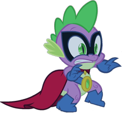 Size: 828x769 | Tagged: safe, artist:pascalmulokozi2, edit, edited screencap, imported from derpibooru, screencap, humdrum, spike, dragon, power ponies (episode), background removed, cape, clothes, power ponies, simple background, solo, transparent background