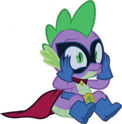 Size: 834x850 | Tagged: safe, artist:pascalmulokozi2, edit, edited screencap, imported from derpibooru, screencap, humdrum, spike, dragon, power ponies (episode), season 4, background removed, cape, clothes, male, power ponies, simple background, solo, transparent background