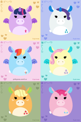 Size: 1000x1500 | Tagged: safe, artist:pink-pone, imported from derpibooru, applejack, fluttershy, pinkie pie, rainbow dash, rarity, twilight sparkle, alicorn, pegasus, pony, unicorn, chubbie, mane six, squishmallow, twilight sparkle (alicorn)