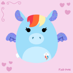 Size: 500x500 | Tagged: safe, artist:pink-pone, imported from derpibooru, rainbow dash, pegasus, pony, chubbie, pink background, simple background, squishmallow