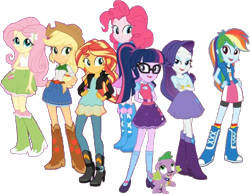 Size: 674x522 | Tagged: safe, artist:pascalmulokozi2, edit, edited screencap, imported from derpibooru, screencap, applejack, fluttershy, pinkie pie, rainbow dash, rarity, sci-twi, spike, spike the regular dog, sunset shimmer, twilight sparkle, dog, human, equestria girls, background removed, humane five, humane seven, humane six, simple background, transparent background