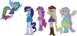 Size: 1322x614 | Tagged: safe, artist:pascalmulokozi2, edit, edited screencap, imported from derpibooru, screencap, applejack, fluttershy, pinkie pie, rainbow dash, rarity, human, equestria girls, background removed, bare shoulders, fall formal outfits, humane five, ponied up, simple background, sleeveless, strapless, transparent background