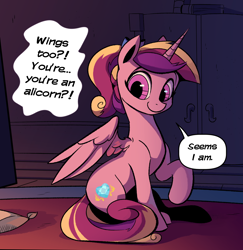 Size: 1436x1476 | Tagged: safe, artist:kaleido-art, artist:lummh, imported from derpibooru, princess cadance, alicorn, pony, comic:the princess of love, cute, cutedance, dialogue, looking at you, partially open wings, smiling, solo, wings