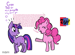 Size: 2608x1903 | Tagged: safe, artist:jowyb, imported from derpibooru, pinkie pie, twilight sparkle, earth pony, pony, unicorn, 2011, old art, simple background, unicorn twilight, white background