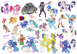 Size: 4961x3508 | Tagged: safe, artist:jowyb, imported from derpibooru, apple bloom, applejack, big macintosh, bon bon, carrot cake, fido, fluttershy, granny smith, pinkie pie, princess celestia, princess luna, rainbow dash, rarity, rover, sapphire shores, scootaloo, snips, spike, spot, sweetie belle, sweetie drops, twilight sparkle, alicorn, bird, diamond dog, dragon, earth pony, fish, human, pegasus, pony, rabbit, unicorn, 2011, animal, book, drool, female, filly, filly celestia, filly luna, humanized, levitation, magic, mare, old art, royal guard, s1 luna, simple background, telekinesis, tongue out, unicorn twilight, water, white background, woona, younger